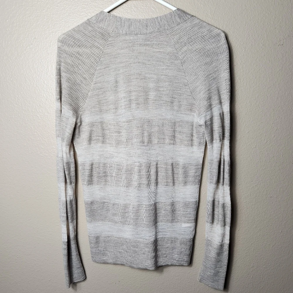 Loft Womens Tan Large Stripe Lightweight Wool Blend Vneck Cardigan-Size XS